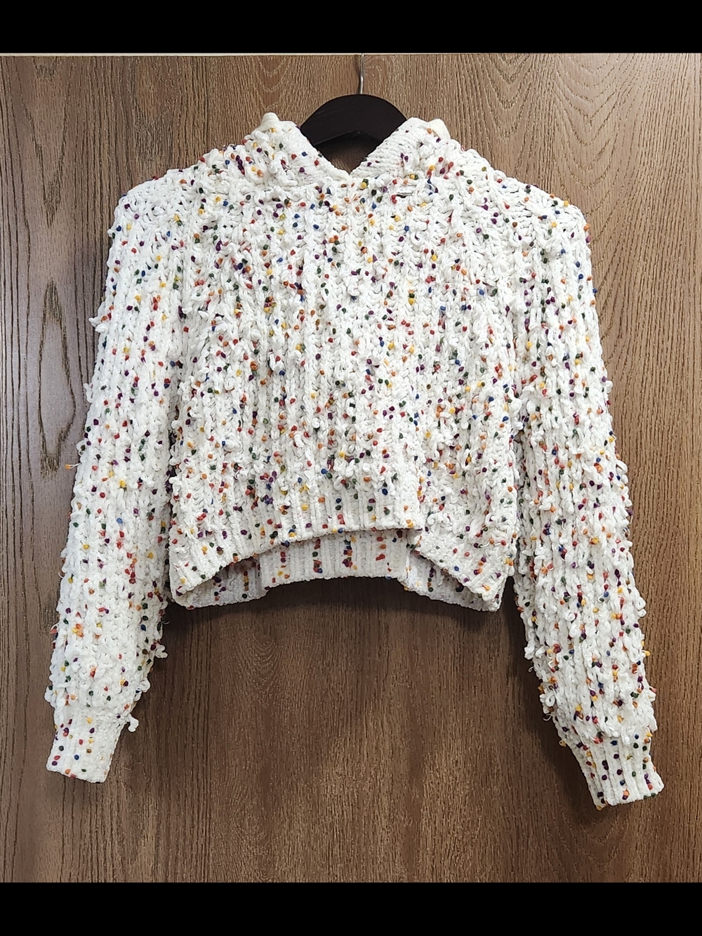 EARTHBOUND Cropped Knit Hoodie with Multicolor Speckles